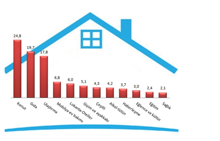Harcamaların yarısından fazlasını konut, gıda ve ulaştırma oluşturdu