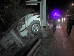 KÖPEĞE ÇARPAN OTOMOBİL BARİYELERDE ASILI KALDI!