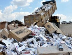 Yakalanan Kaçak Sigaralar İmha Edildi