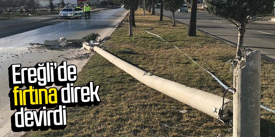 Şiddetli rüzgar elektrik direğini devirdi