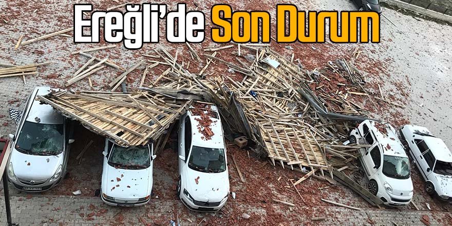 Ereğli'de Fırtına minareleri , Karayolunda Tırları devirdi, çatıları uçurdu