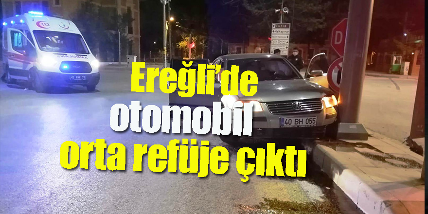 Kontrolden çıkan otomobil orta refüje çıktı