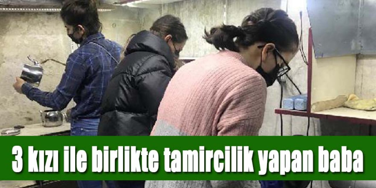 3 kızı ile birlikte elektronik eşya tamiri yapan baba