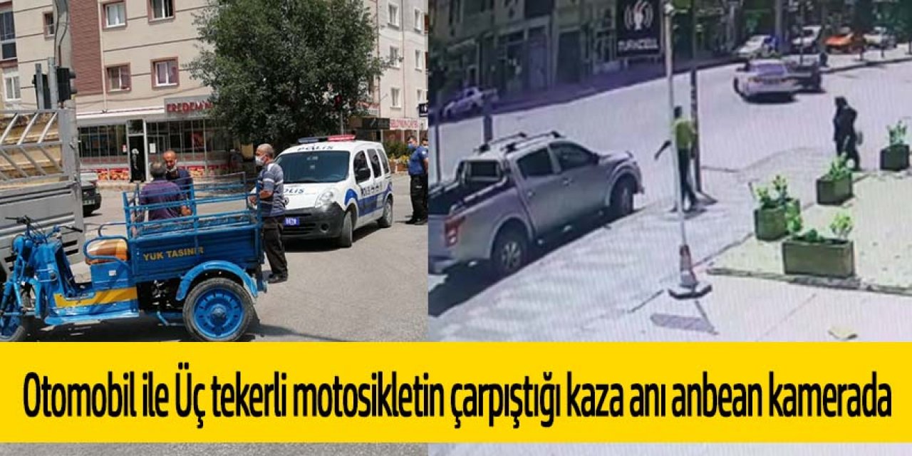 Otomobil ile Üç tekerli motosikletin çarpışma anı anbean kamerada