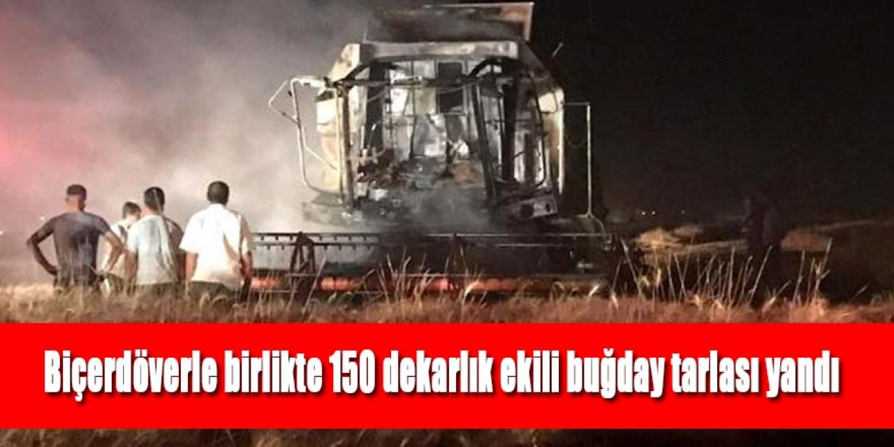 Biçerdöverle birlikte 150 dekarlık ekili buğday tarlası yandı
