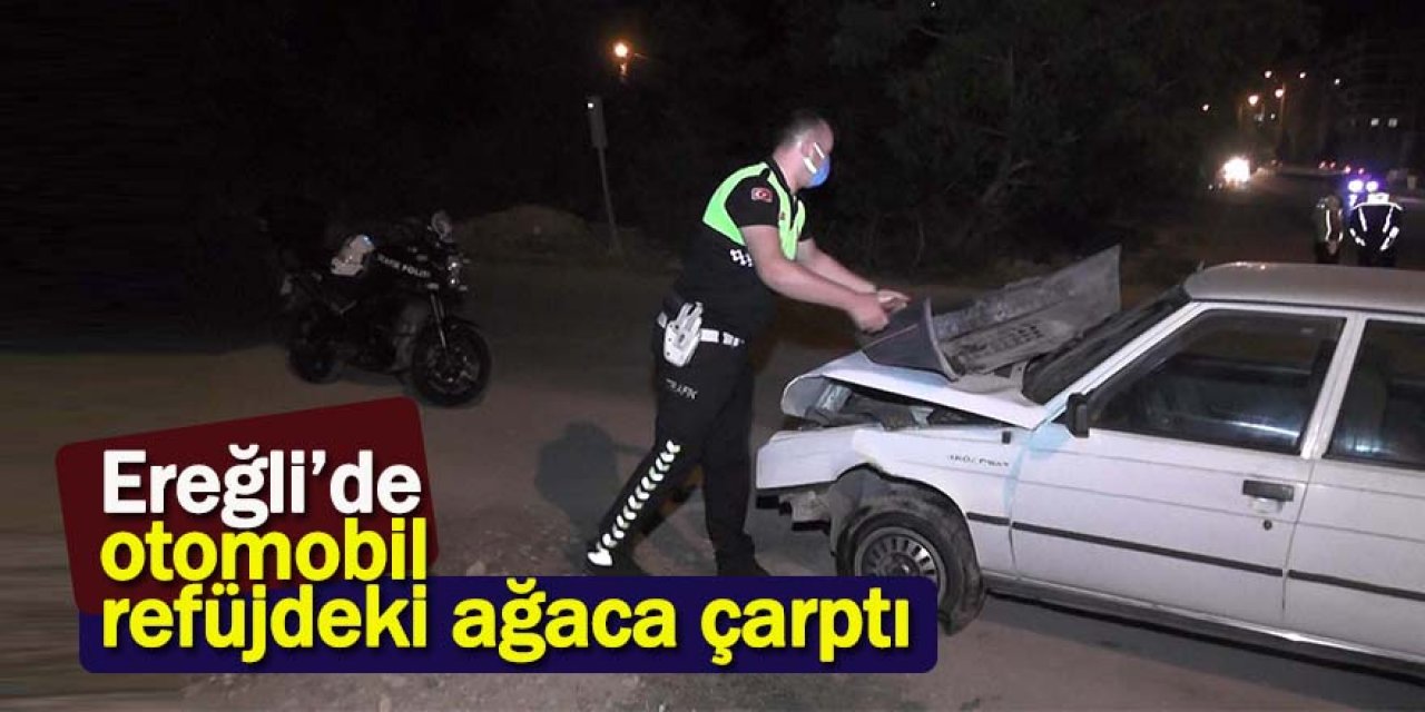 Ereğli’de otomobil refüjdeki ağaca çarptı