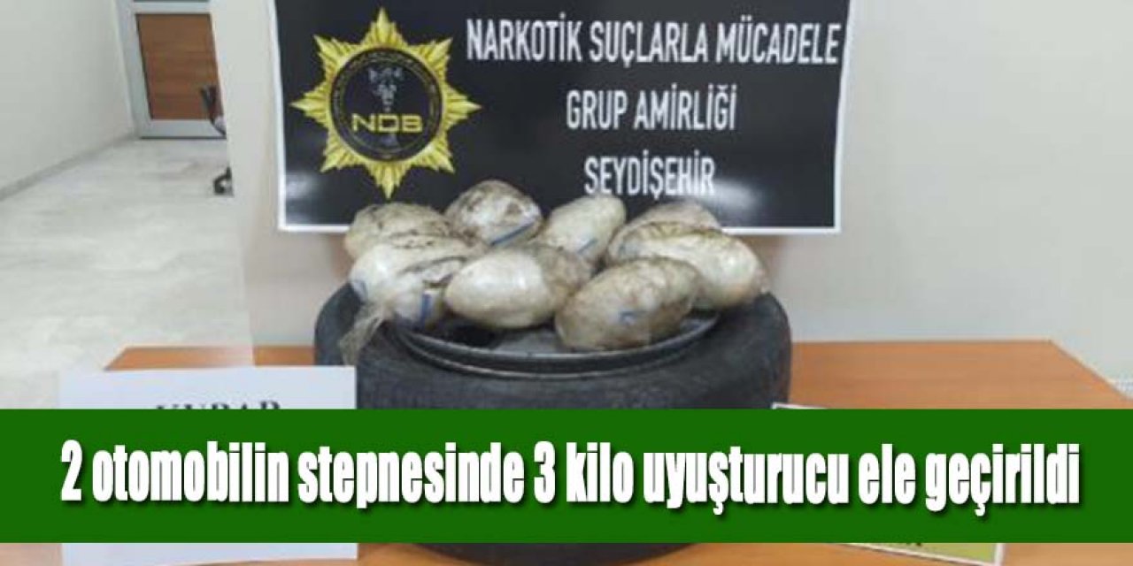 2 otomobilin stepnesinde 3 kilo uyuşturucu ele geçirildi
