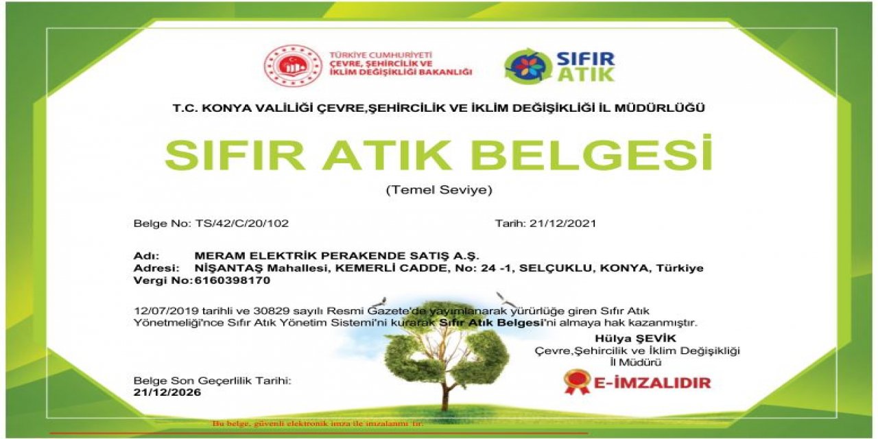 MEPAŞ ‘A SIFIR ATIK BELGESİ