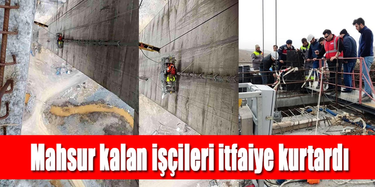  Viyadük inşaatında asansörde mahsur kalan işçileri itfaiye kurtardı