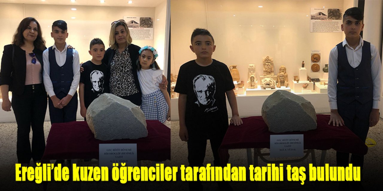 EREĞLİ'DE MUSTAFA VE MERT İSİMLİ KUZENLER BULDUKLARI TARİHİ TAŞI MÜZEYE TESLİM ETTİ