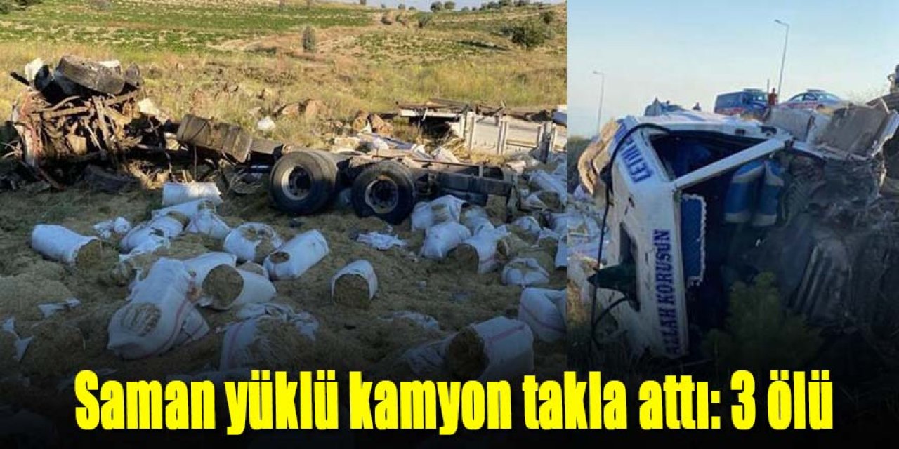 Saman yüklü kamyon şarampole devrildi: 3 ölü