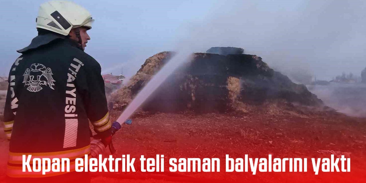 Kopan elektrik teli saman balyalarını yaktı
