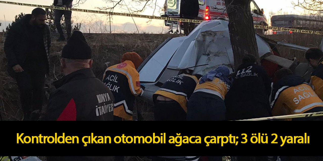 Kontrolden çıkan otomobil ağaca çarptı; 3 ölü 2 yaralı