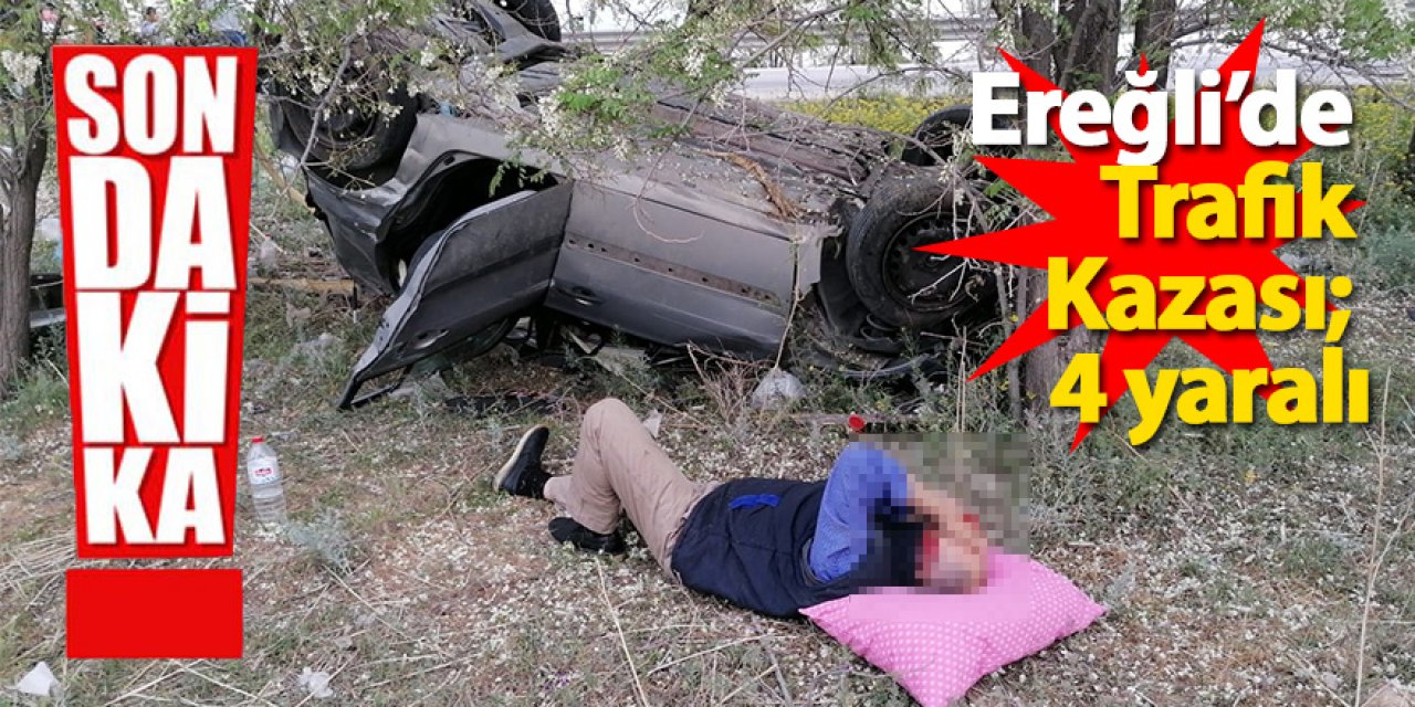 Ereğli’de otomobil yol kenarındaki Bahçeye uçtu; 4 yaralı