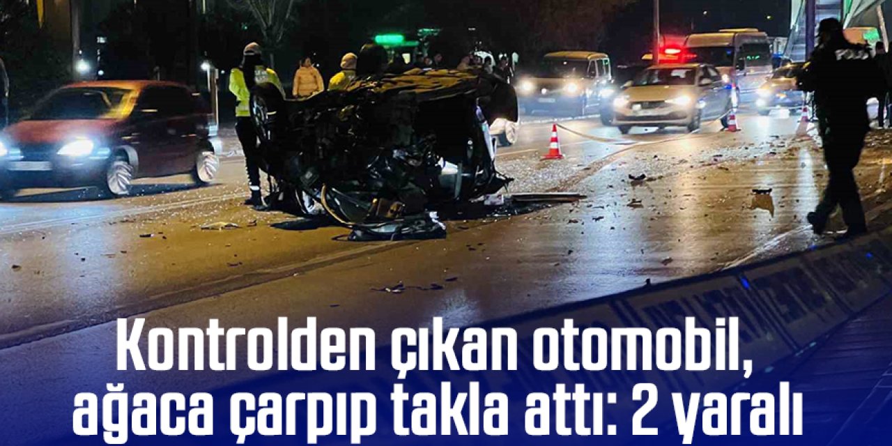 Kontrolden çıkan otomobil, ağaca çarpıp takla attı: 2 yaralı